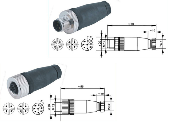 Водоустойчивые M12 4 мужчина/соединительная муфта с внутренней резьбой аксессуаров 4P контактного разъема DVR